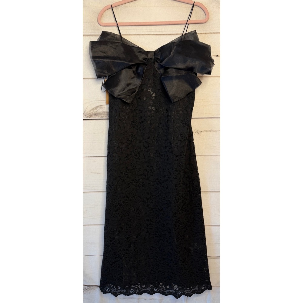O.P.T. Black Lace Bow Midi Dress T25WDRW17370 Size 2 Cocktail Formal